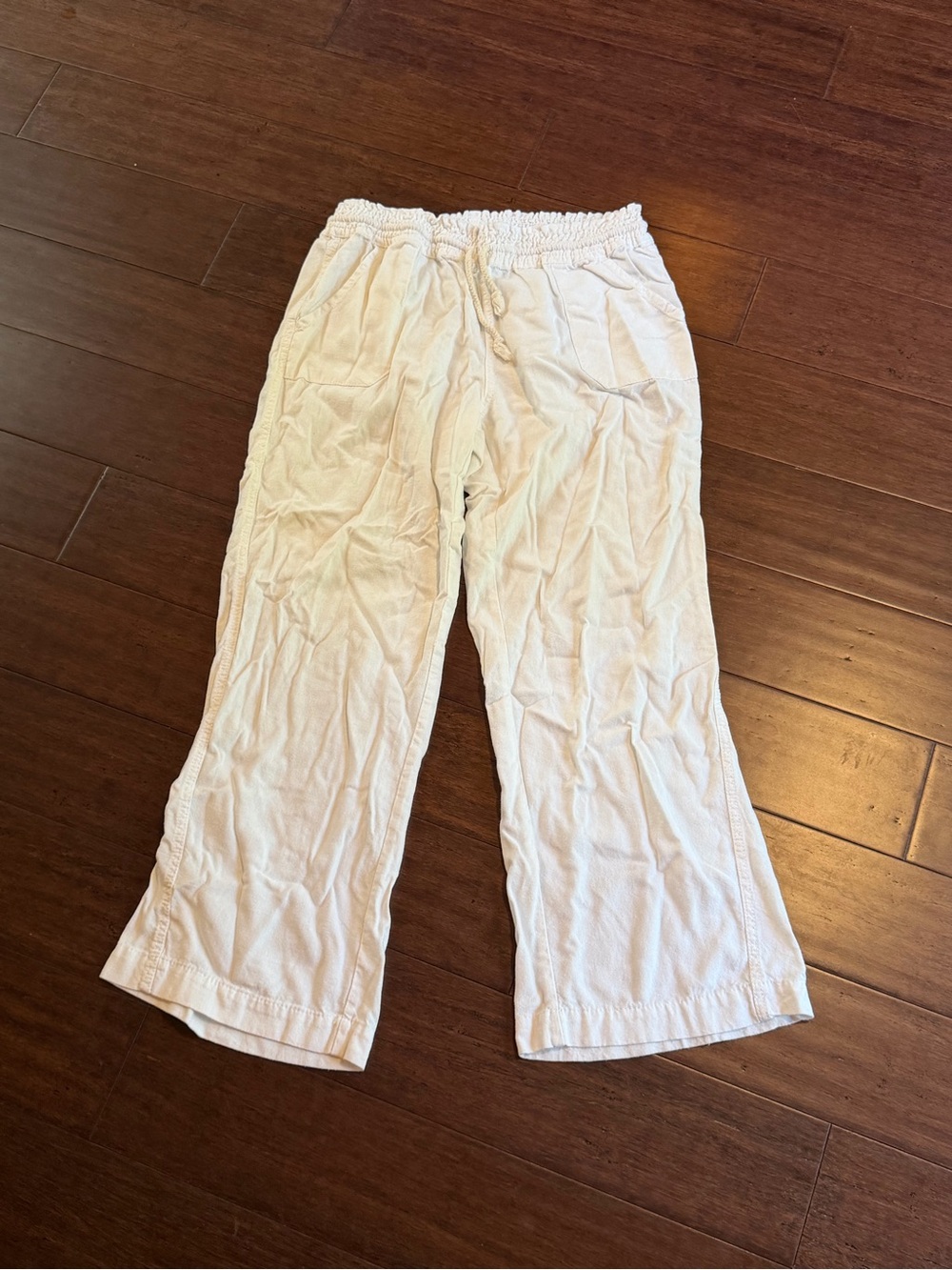 Cali1850 Casual Elastic-Waist White Wide-Leg Pants